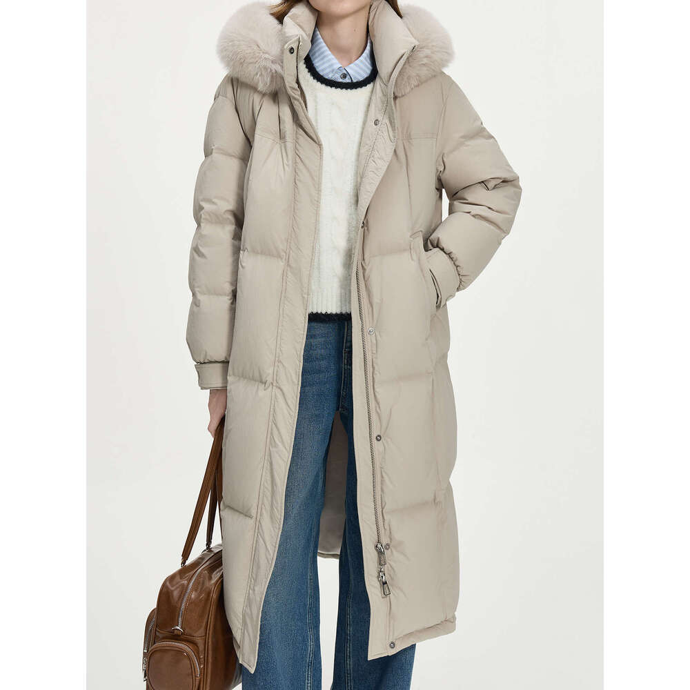 FSLE 207.2G Filg Amount 5 Color Long Down Coat For Women 2024 Winter Fox Fur Collar Hooded Warm Elegant Jacket 24Fs14057