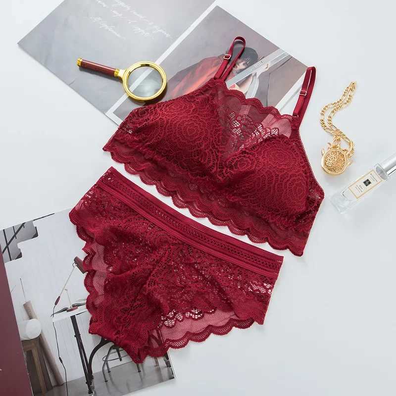 Sexy Set New Womens Underwear Push-up Non-wired Bar Removable Chest Pad Spaghetti Shoulder Straps Adjustable Anti-exposure Lace Bra Set z241025