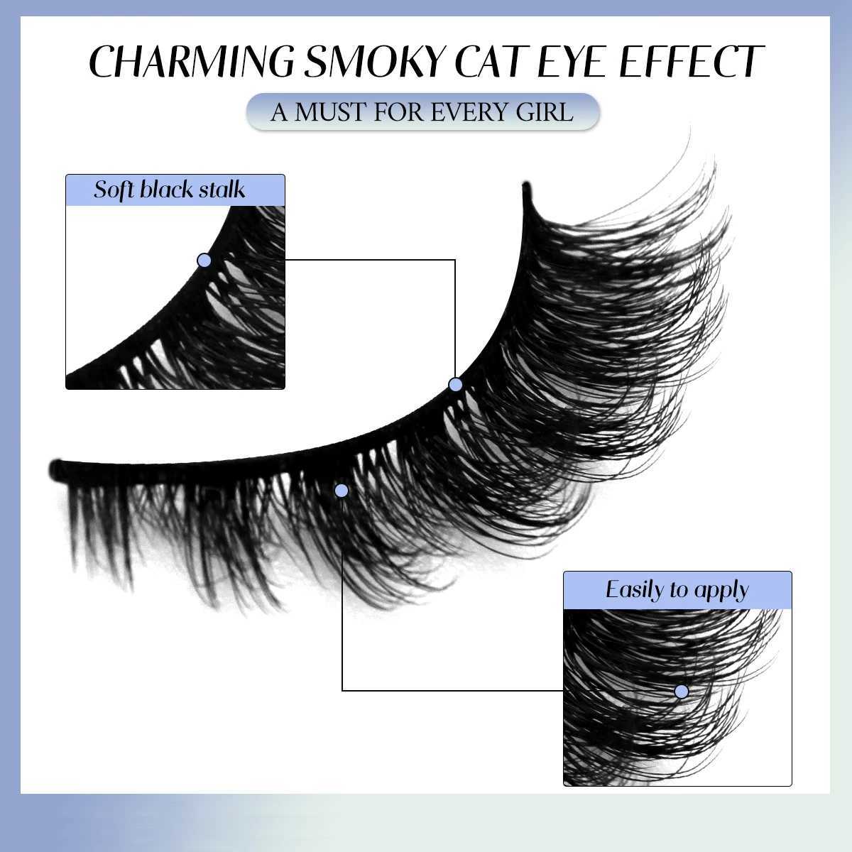 Groinneya Fluffy eyelashes 5/6 pairs of comic eyelashes 3D natural false eyelashes soft cross thick fluffy eyelashes extended makeupW241024