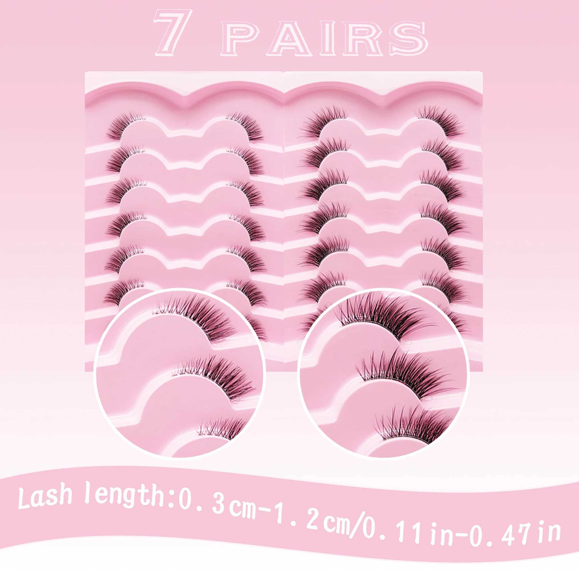 7 pairs of natural new artificial mink cat eye eyelashes Wispy fluffy soft false eyelashes extension makeup toolW241024
