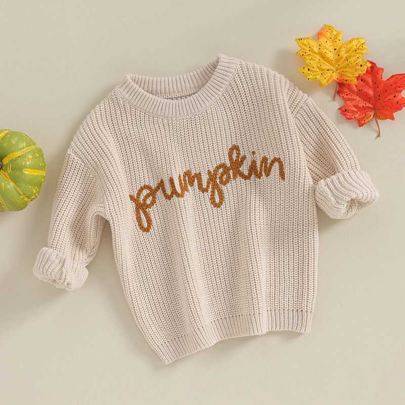 FOCUSNORM 0-3Y Preschool Girl Boy Autumn Winter Knitted Sweater 3-Color Long Sleeve Pumpkin Letter Embroidery Knitted W241025