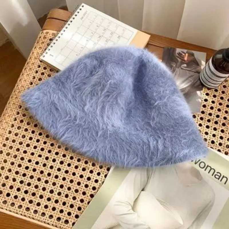 2024 New Rabbit Hair Bucket Hat Warm Fishing Caps Faux Fur Bucket Hat Men Women Winter Tide Top Hats Big Head SuitableX241025
