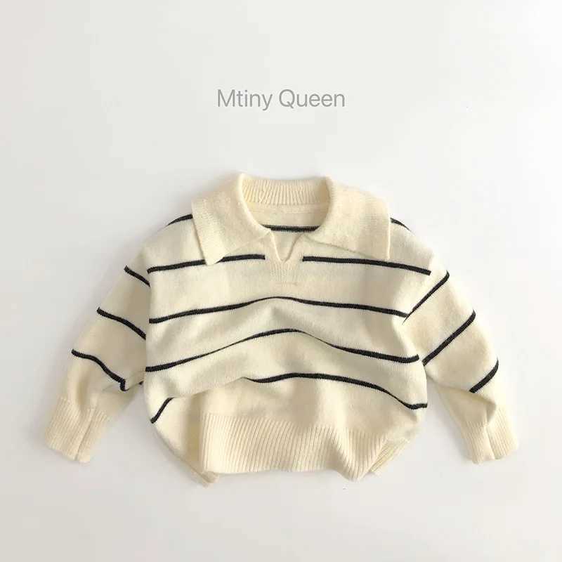 8134 Childrens Sweater 2023 Autumn/Winter Hot Selling V-shaped Collar Baby Boys Sweater Wool Stripe Casual Girls Knitted Sweater W241025