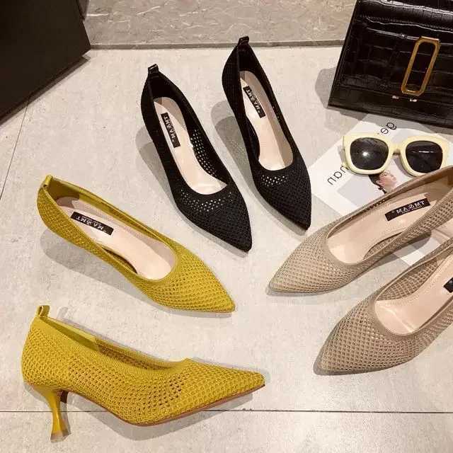 High Quality Womens Pump Summer Comfortable Mesh Breathable Womens Shoes Triangle High Heels Party Stills Sexy Single High Heels Style T241024