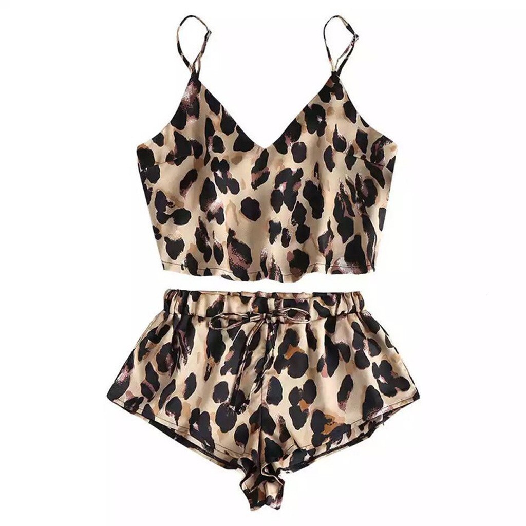 2025 New designer sexy and fashionable leopard print silk fashion Pamas satin exposed navel shorts set for women s sleepwear