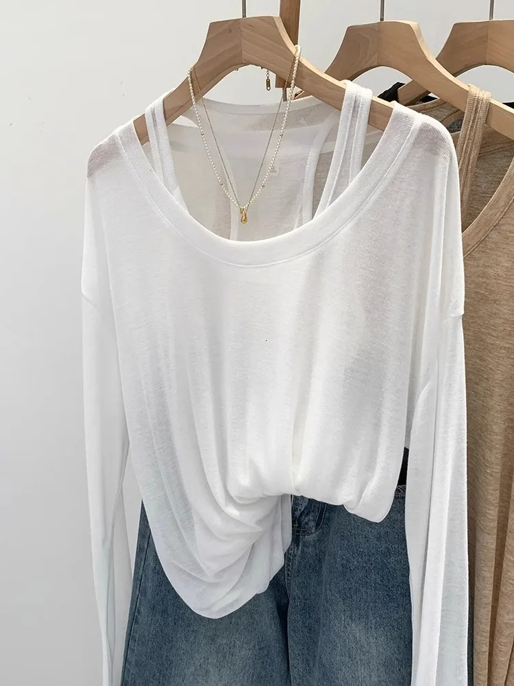 Loose Sunscreen Cover T-Shirt Two Piece Set For Women 2024 Spring And Autumn Type I-Shaped Tank Top Unique Top 241024