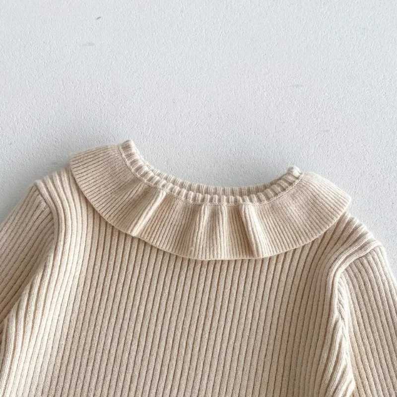 Girls winter long sleeved sweater childrens pleated turtle neck solid latte flower baby knitted bottom warm sweater childrens top W241025