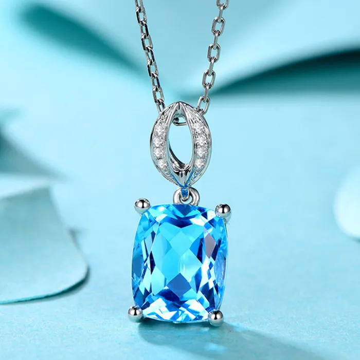 2025 women high-end jewelry necklaces pendants, simulated sea blue zirconia necklace colorful gemstones for women, good quality, low price