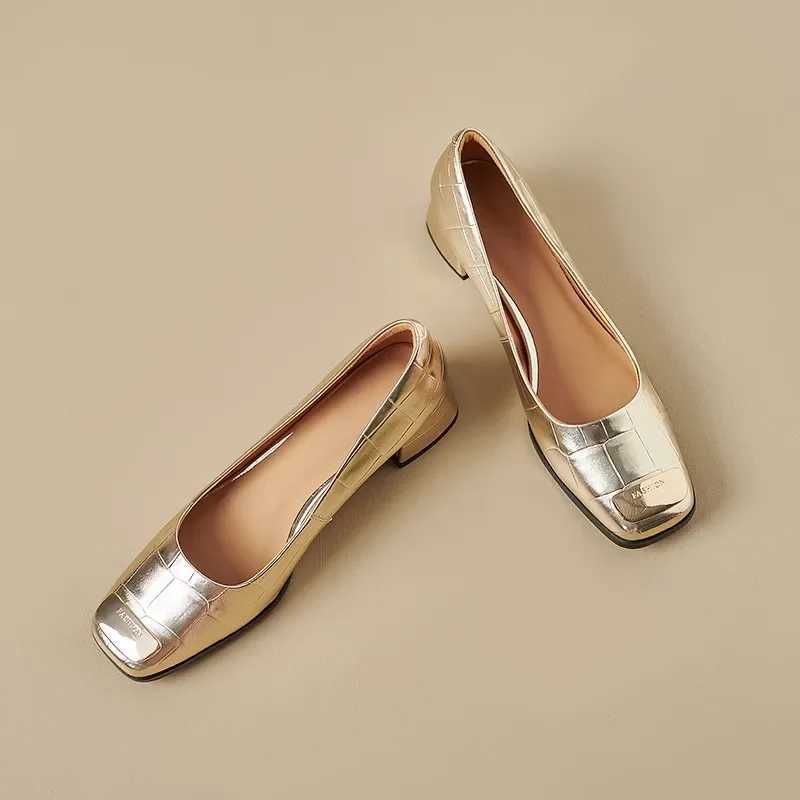 High Quality Autumn New Fi Shallow Mouth Square Head Metal Square Buckle Low Heel Sliding Block - Mary Jane Shoes T241024