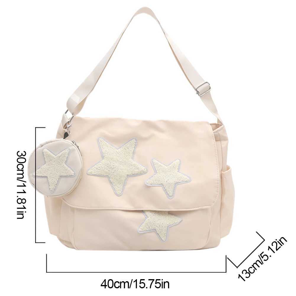 Women Kawaii Shoulder Bag with Coin Purse Star Patches Simple Crossbody Large Capacity Lovely Satchel Girls Daily 241025