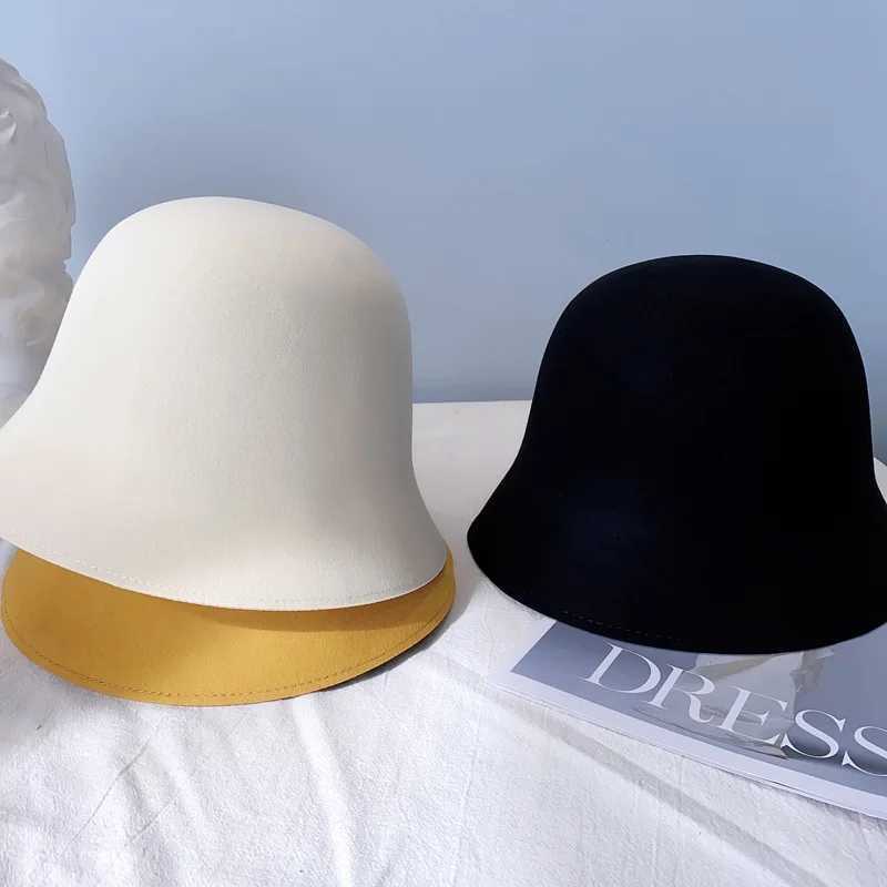 Top-grade pure wool fisherman hat women autumn winter fashion all-match pure color small brim basin hat top hat fashion hatX241025