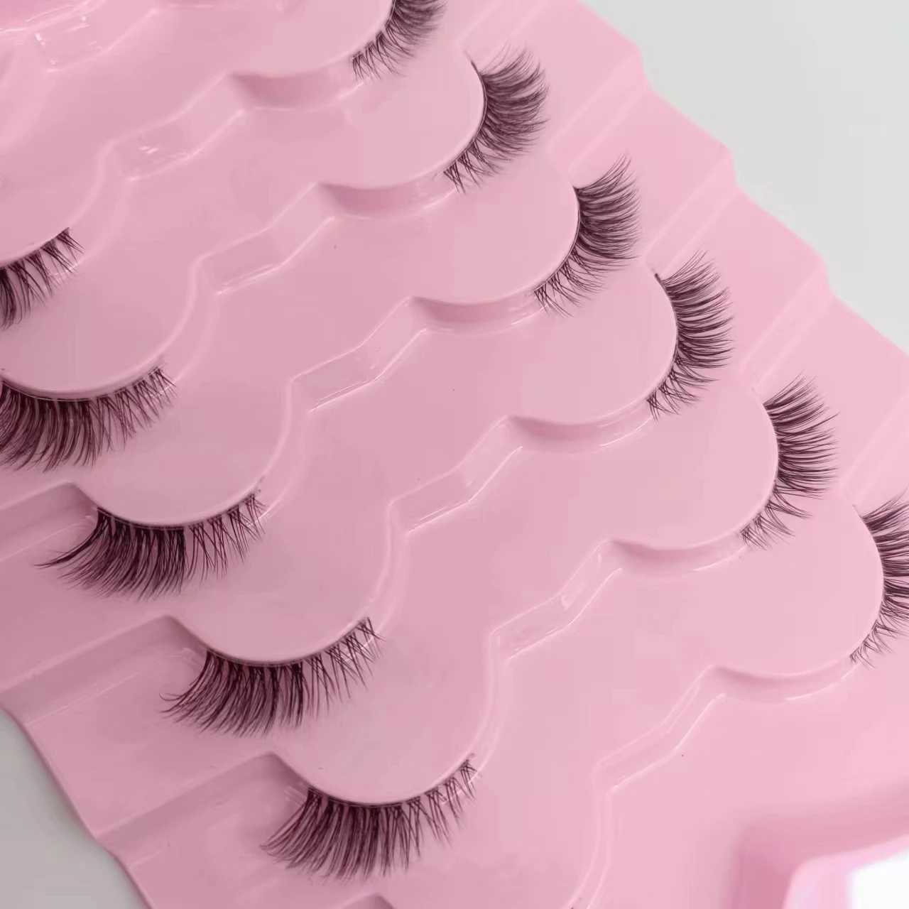 7 pairs of 3-5-9mm mixed length fox eyelashes D curly slim artificial mint eyelashes fluffy fairy cat eyelashes natural appearanceW241024