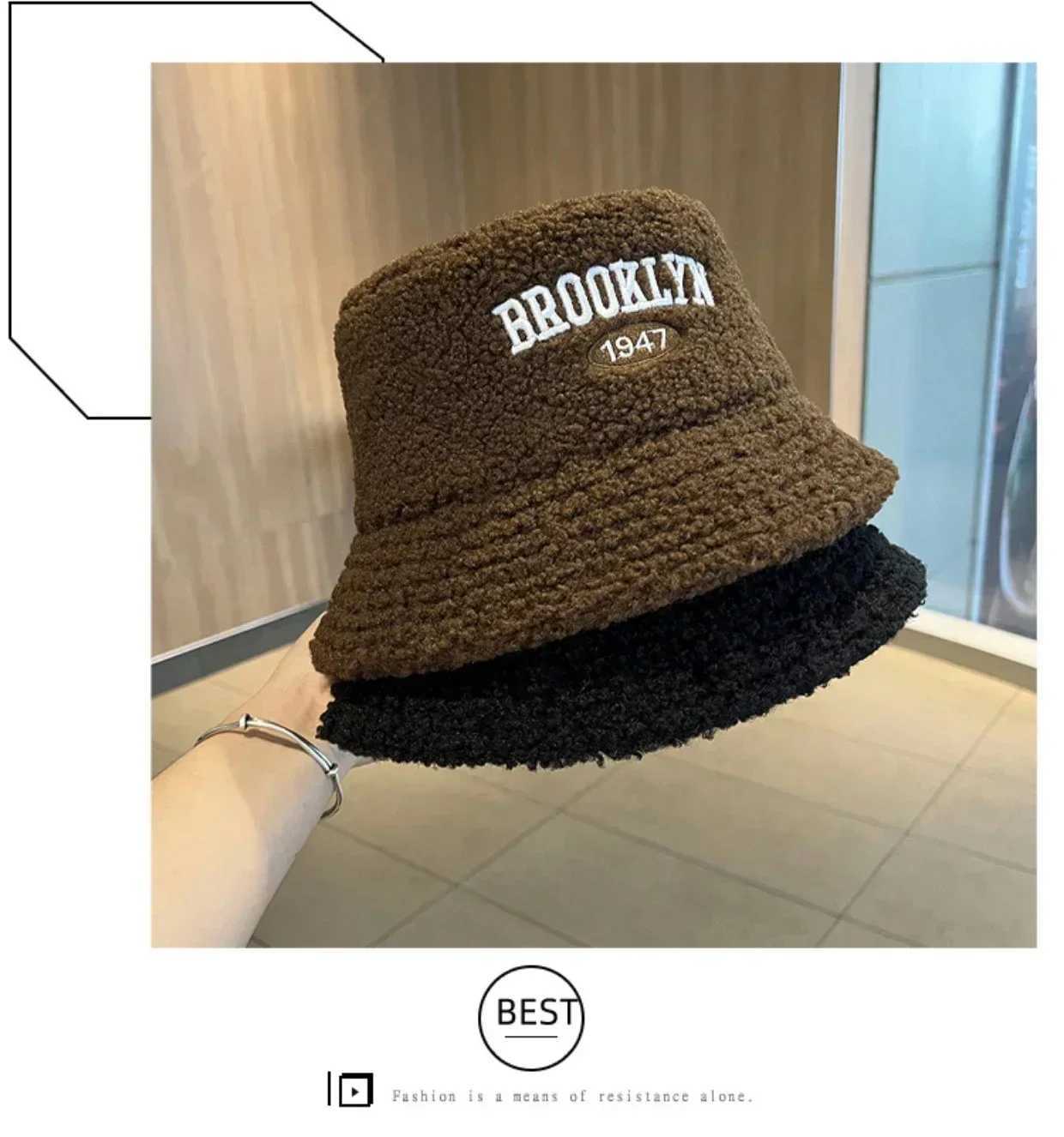 Warm and Comfortable Lambswool Bucket Hat with Letter Embroidery for WomenX241025