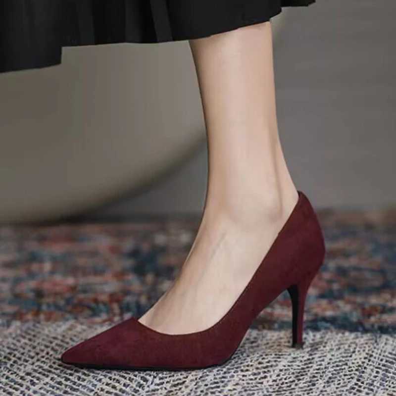 High Quality Sexy Pointed Toe High Heels Womens Shallow Office Pump Shoes Spring Suede Fi Elegant Mujer New Zapatos Stiletto Heels T241024