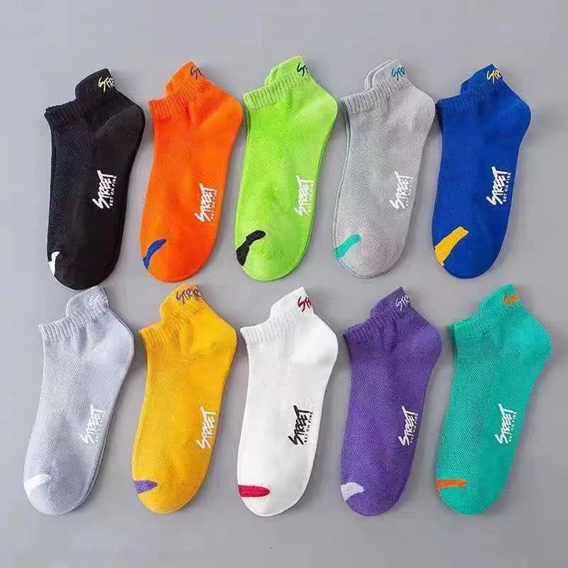 5 Pairs Bright Color Ankle No Show Socks Men Breathable Street Fashion Sport Deodorant Invisible Travel Running 241017