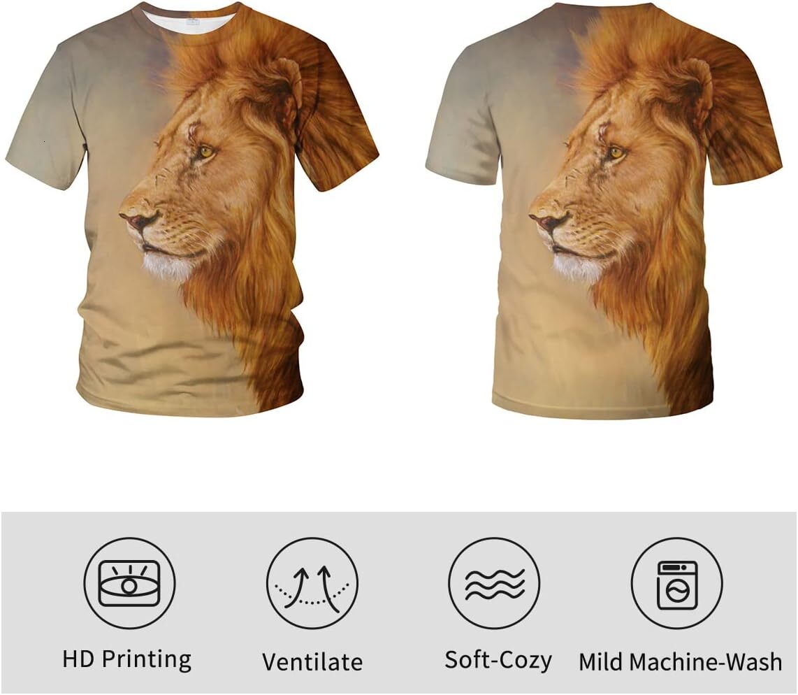 Mens T shirt Mens Animal Lion 3D cool Printed T-Shirt Casual Short Sleeve Tee Shirt, tee Casual tops summer clothes Hip hop trend