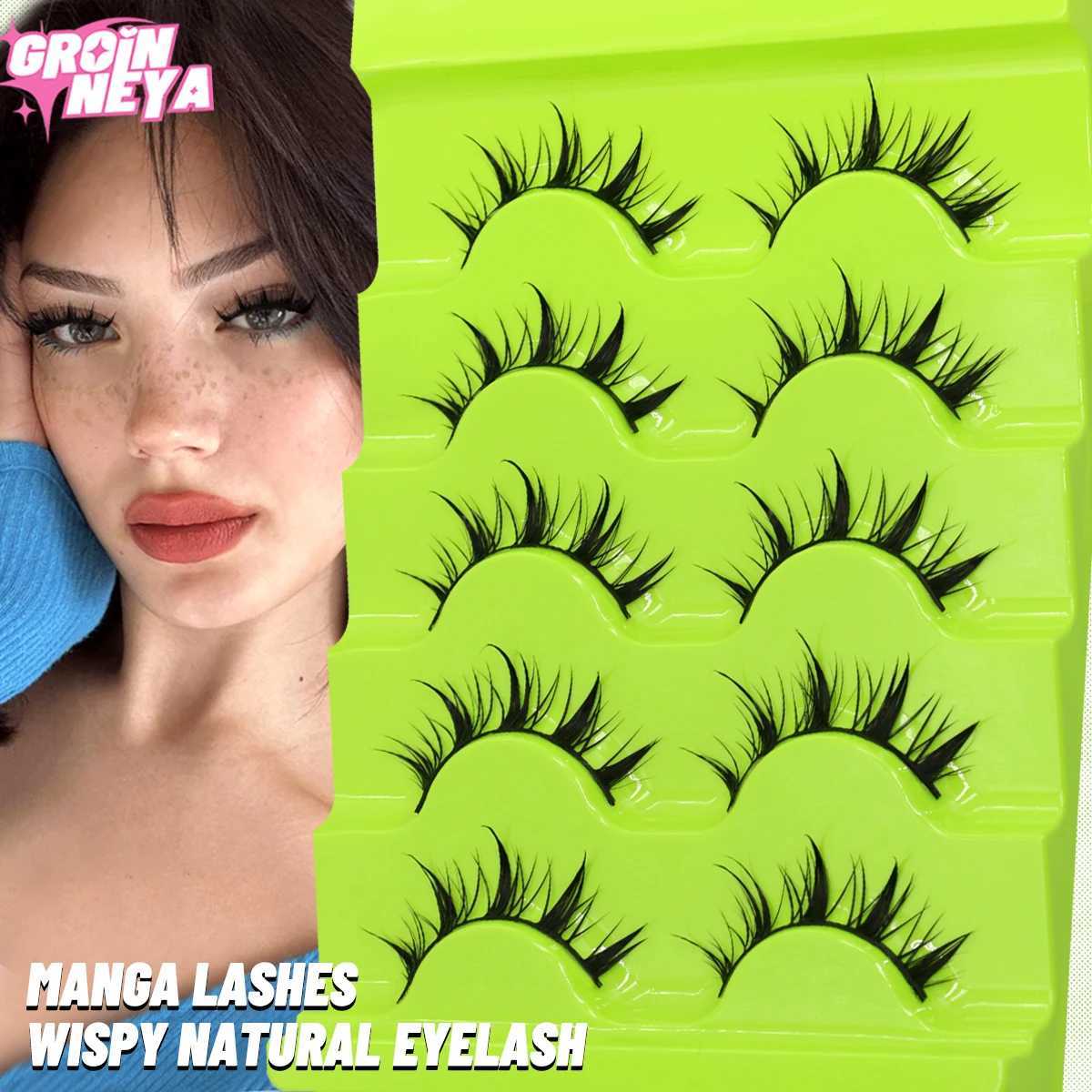 Groinneya 5 pairs of comic eyelashes 3D natural fake eyelashes soft cross Wispy eyelashes natural 3D artificial mink eyelashes extensionW241024
