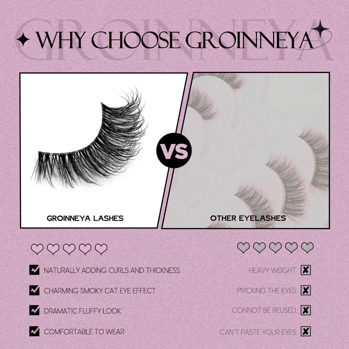 Groinneya semi false eyelashes semi soft natural cat eye eyelashes natural appearance unviable with fluffy eyelashesW241024