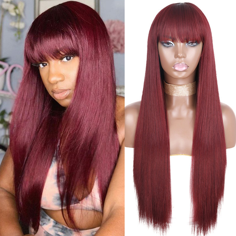 Wigs for women black long straight hair wigs air bangs long hair full head