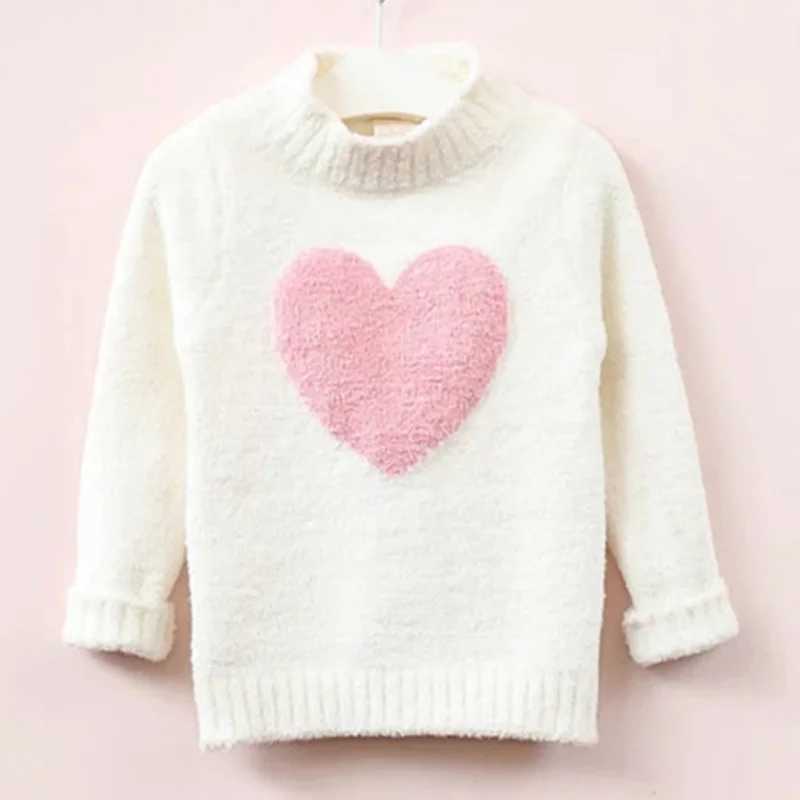 2-9-year-old baby girl knitted sweater winter and autumn long sleeved warm high neck cute heart-shaped childrens sweater top W241025