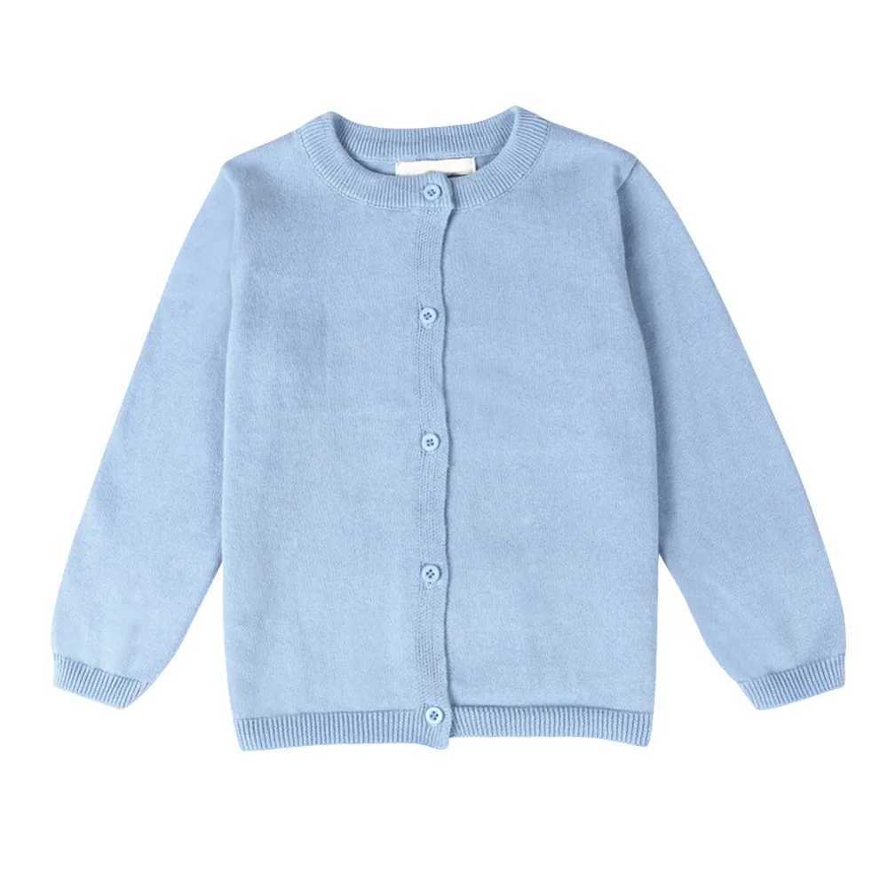 Preschool boys and girls Crewneck cardigan long sleeved childrens button cotton school uniform knitted top W241025