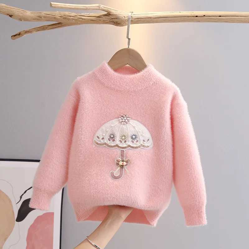 3-11 autumn and winter baby knitted long sleeved umbrella patterned childrens top sweater 2023 floral childrens zipper GY08131 W241025