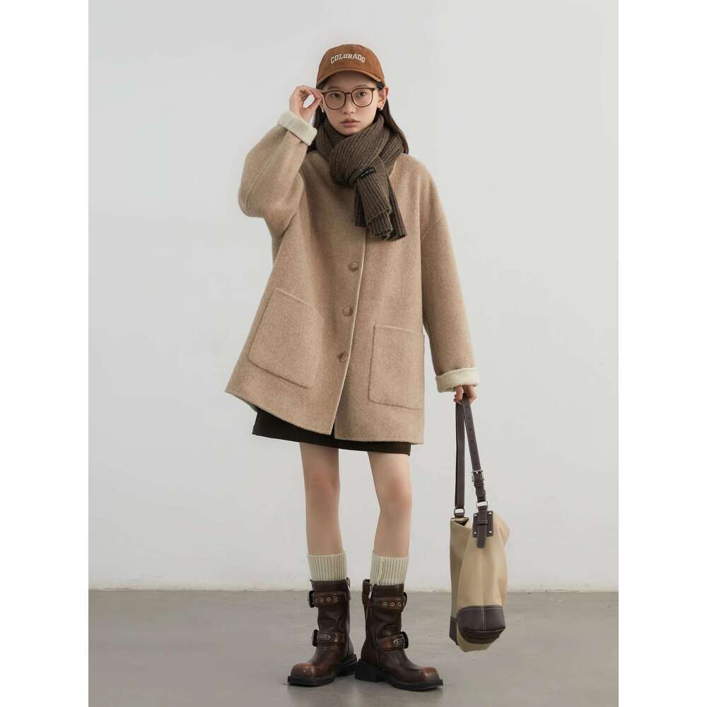 CHIC VEN Women Woolen Coat Single Breasted Loose Casual New Double-Sided Female Short Jacket Ladies Clothes Autumn Winter 2024