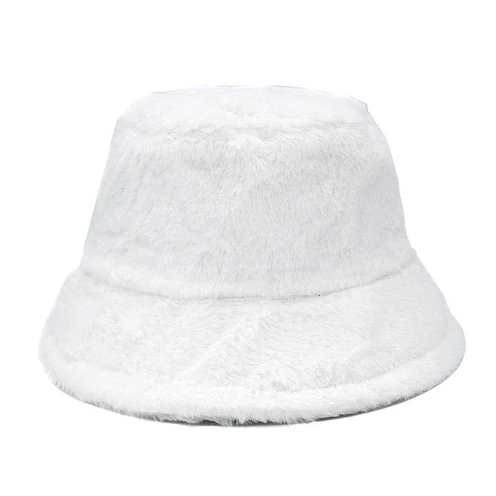 Faux fur Winter Bucket Hat For Women High Quality Solid Warm Female Cap Outdoor Sunscreen Sun Fisherman Hat Panama Lady CapX241025