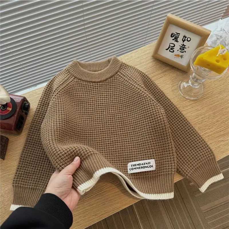 Boys and Girls Sweaters Autumn/Winter Clothing Childrens Korean Fashion Color Comparison Warm Hooded Knitted Sweater W241025