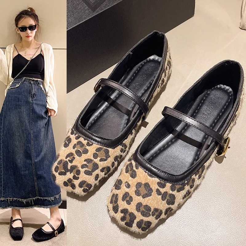 High Quality Fi new design womens flat shoes with round toe leopard print shoes casual breathable and smooth - flat shoes outdoor womens Mary Jane sho