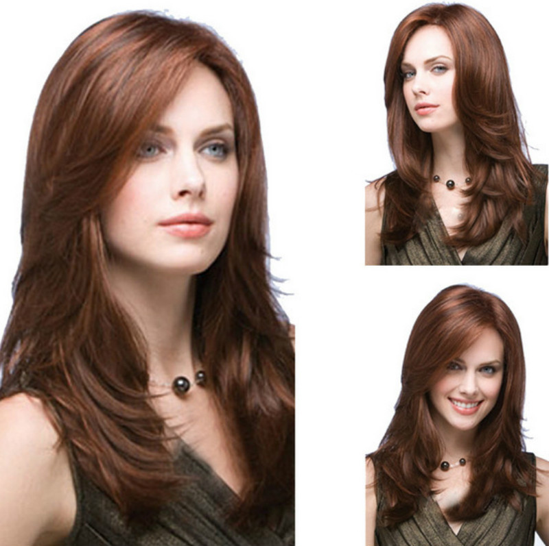 Wig for women with middle parting and big waves brown synthetic wig for foreign trade medium and long curly hair