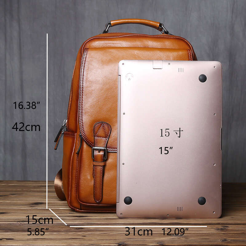 Leather Backpack Natural Cowhide Schoolbag Fashion Computer Casual Men's Bag Suitable For 16 Inch Laptop