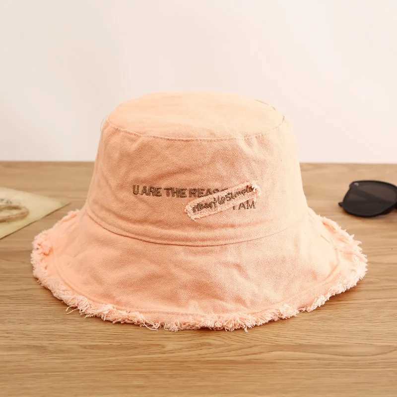 Female Fishermans Hat Canvas Sunshade Letter Patch Tassel Caps for Women Fashion Solid Color Hat for VacationX241025