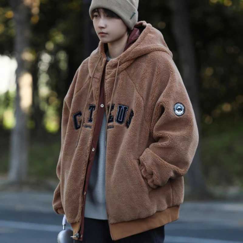 Winter American Mens and Womens Park Reversible Imitation Sherpa Apron Coats Thickened Imitation Cashmere Park Preparatory Students W241024