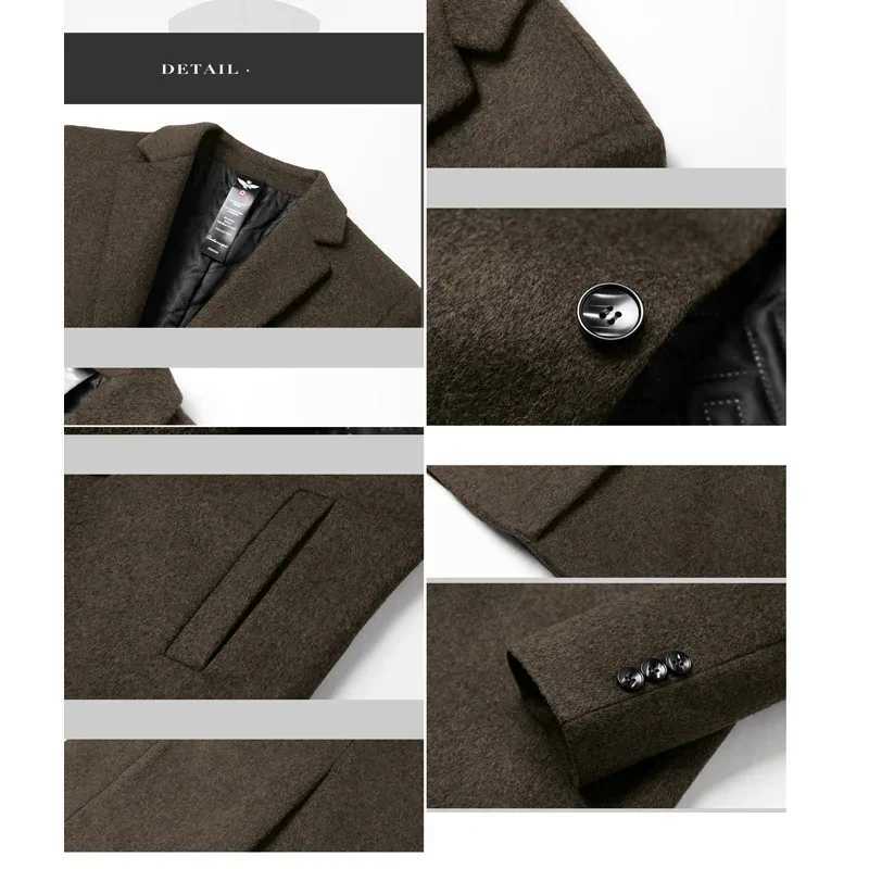 Brown Brand Trench Coat Mens Autumn and Winter New Collection Solid Color Long Wool Mens Business Leisure Windproof Mens Clothing W241024