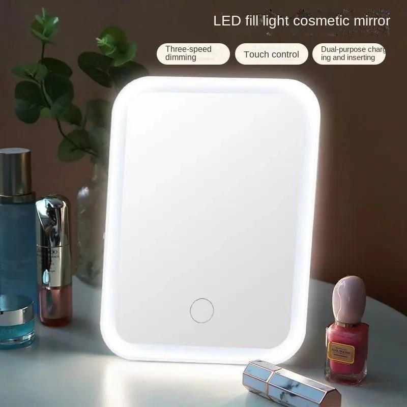 LED Touch Screen Makeup Mirror Folding Lighted 3 Colors Light Modes USB Rechargeable Cosmetic Tools 241024