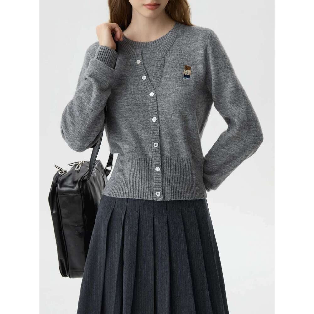 FSLE 18.9% Sheep Wool Fake Two Pieces College Style Women Knit Pullover 2024 Autumn Winter New Design Sweater 24Fs14021