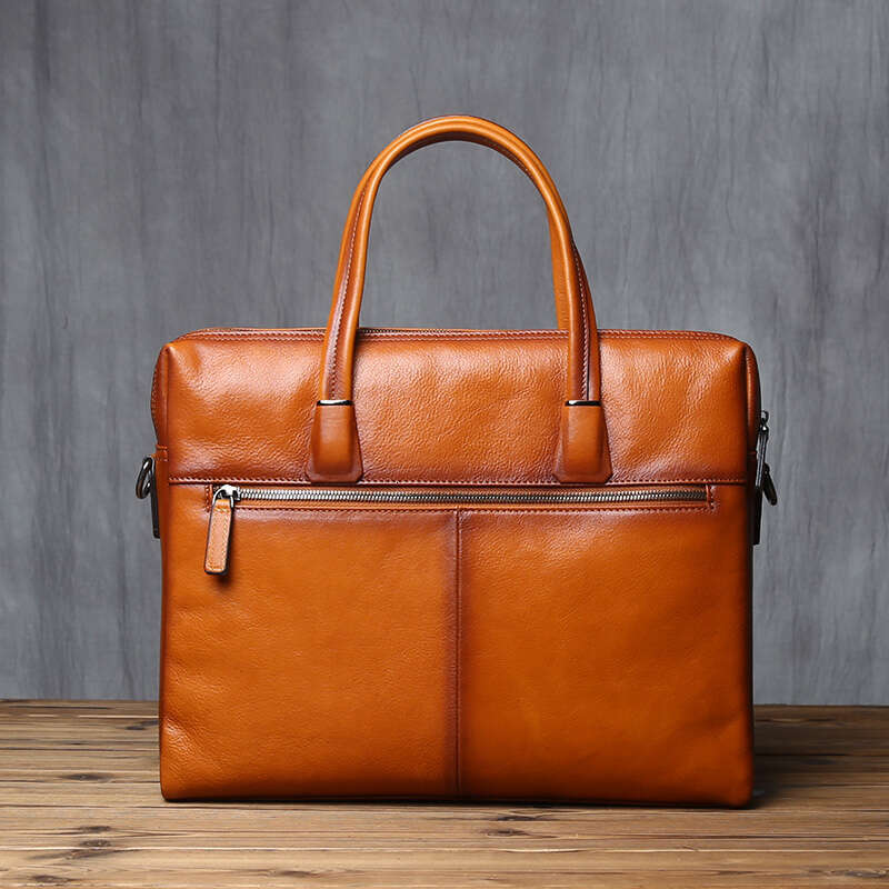 Leather Men Briefcase Natural Cowhide Handbag Vintage Computer Bag Casual Business Shoulder Messenger For 14-Inch Laptop