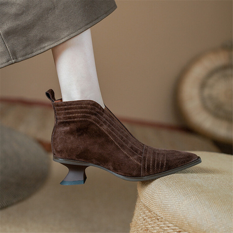 New Winter Sheep Suede Pointed Toe For Women Autumn Fashion Ankle Boots Concise Ladies Shoes Atos De Mujer