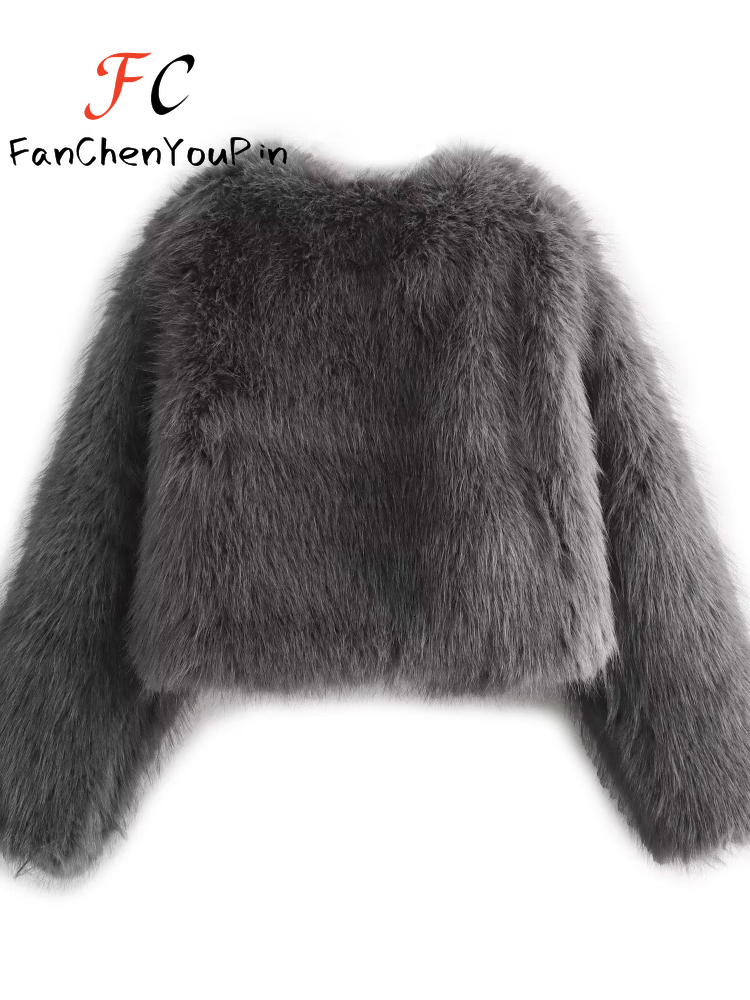 Autumn Winter New Women's Coat Fashion Warm Thick Fake Fur Tops Vintage Elegant Stylish Soft Exquisite Jackets Female