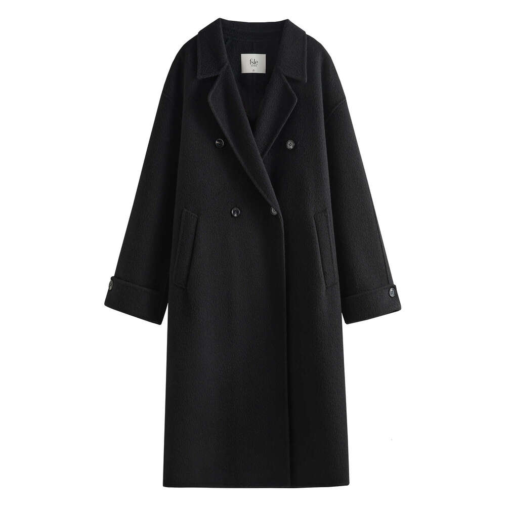 FSLE 100% Double Sides Long For Women Elegant Warm Winter 2024 Chic Coat 3 Colors Wool Tweed Jacket 24Fs14441 250526