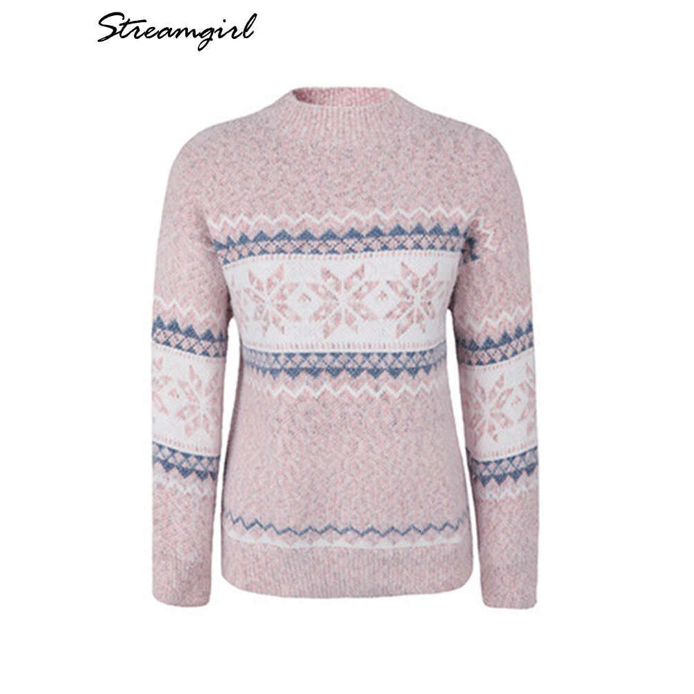 Streamgirl Thick Chenille Christmas 2023 Winter Half-High Collar Knit Pullovers Soft Warm Snow Sweaters For Women