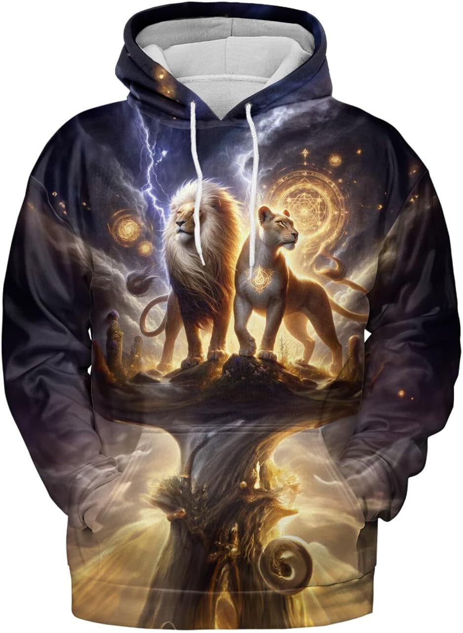 Hoodie for Mens Womens Lion Hoodies For Men 3D Print Design Leo Zodiac Pullover Sweatshirt Wildlife Adult Womans Animalall-match sweatshirt Pullover L