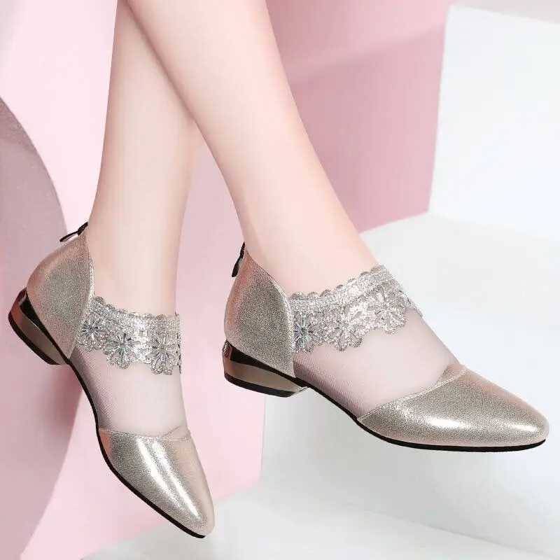 High Quality Womens summer transparent sandals womens gold shoes Pointed Toe low boots elegant transparent 39 A N Slip Fi E T241024