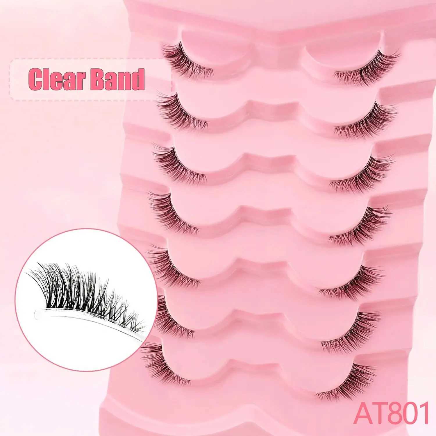 7 pairs of 3-5-9mm mixed length fox eyelashes D curly slim artificial mint eyelashes fluffy fairy cat eyelashes natural appearanceW241024
