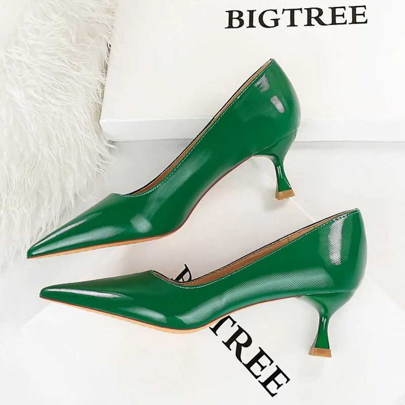 High Quality Bigtree shoes Fi kitten high heels womens pump Pu leather shoes high heels Occupati OL office shoes Plus size 43 T241024