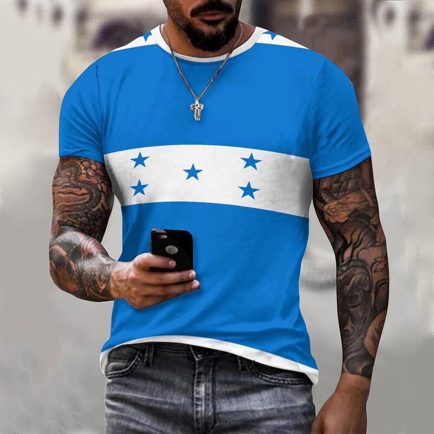 Mens T shirt Flag of Honduras Cotton T-Shirt 3D All-in-one fashion Printed Casual Shirt Men's Crew Neck T-Shirt tee Casual tops summer clothes