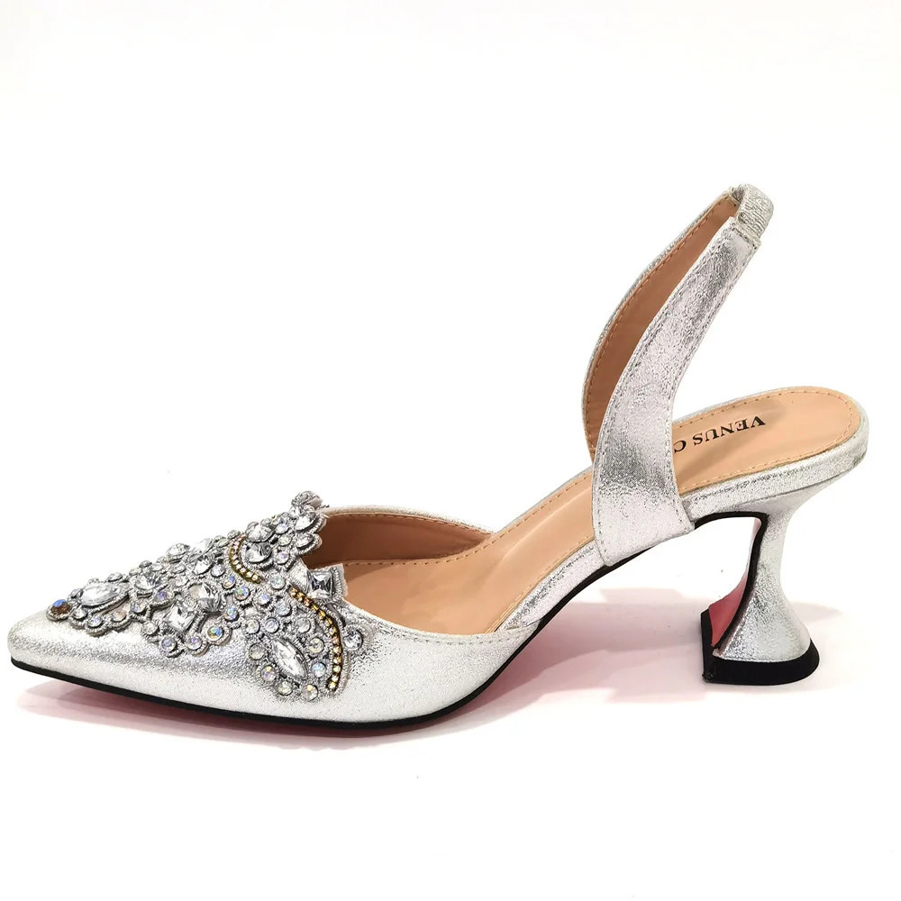 Chan Fashion Simple Versatile Silver Pointed Toe High Heels Comfortable Suitable for Wearing Party Womens Shoes and Bags 241024