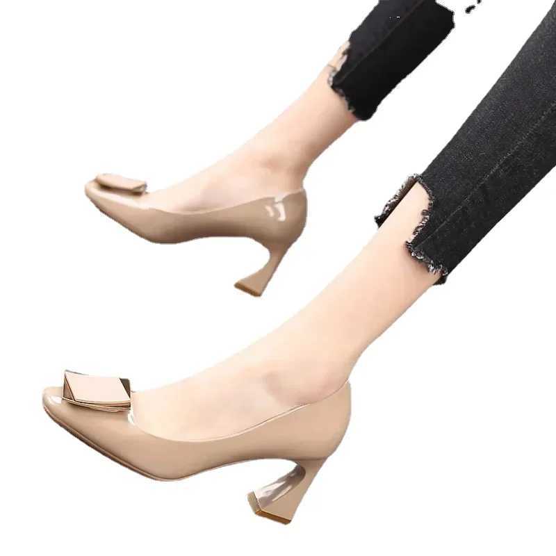 High Quality Womens Pointed Toe Short and Fat Platform Pump Single Shoes Spring/Summer High Heels Womens Ankle Buckle Thick High Heels Party Shoes T24