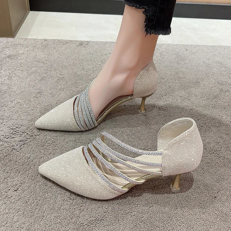 Womens High Heels Autumn High Heels Sandals Fashion Crystal Hollow Shoes Womens Dress Shoes Banquet Sexy Party Stiletto Shoes 241024